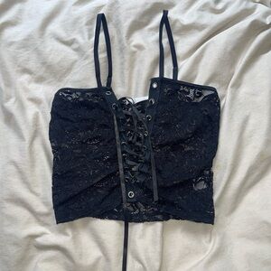 Black Sleeveless Lace-Up Bustier Crop Top